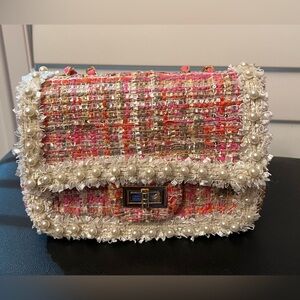 Chic Tweed Pearl-Embellished Bag